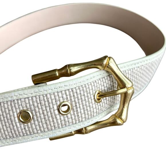 J.McLaughlin Jayla Grasscloth White Leather Raffia Belt Gold Bamboo Buckle M main image 11